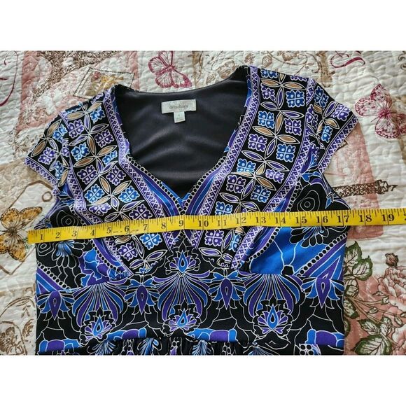 Dress Barn Women's V-Neck Cap Sleeve Ornate‎ Print Dress Blue Purple Size 6 - Picture 7 of 10
